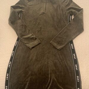DKNY Dark Olive Long Sleeve Velour Dress